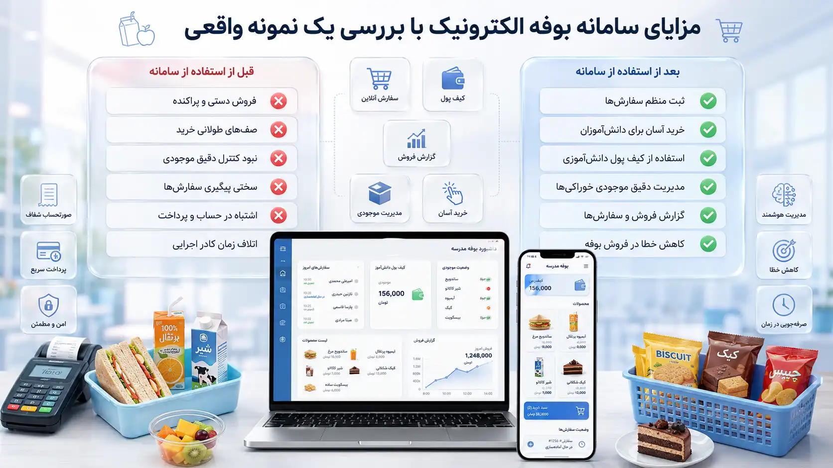 با سامانه بوفه الکترونیک چه گزارش‌هایی می‌توان تولید کرد؟