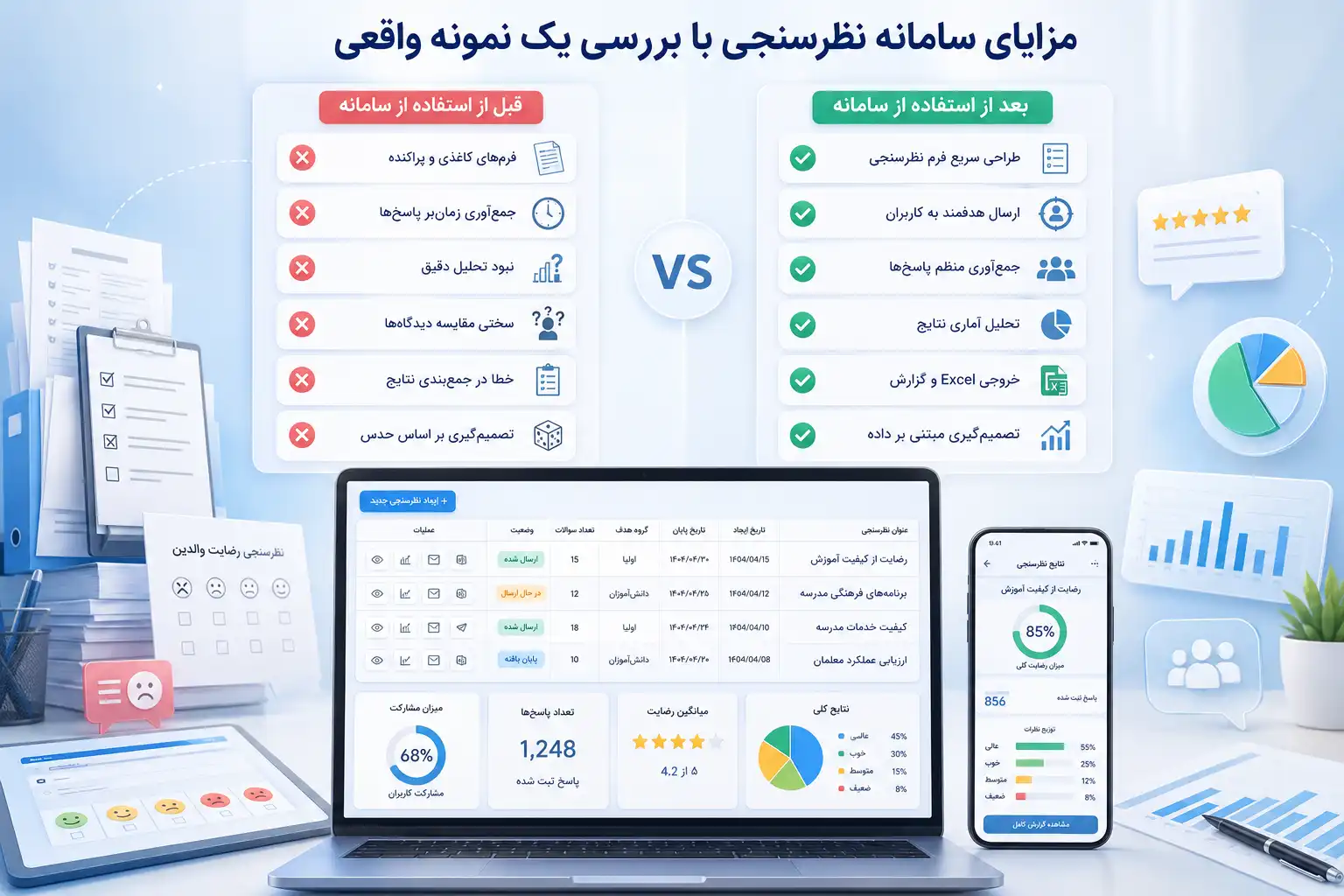 با سامانه نظرسنجی چه گزارش‌هایی می‌توان تولید کرد؟